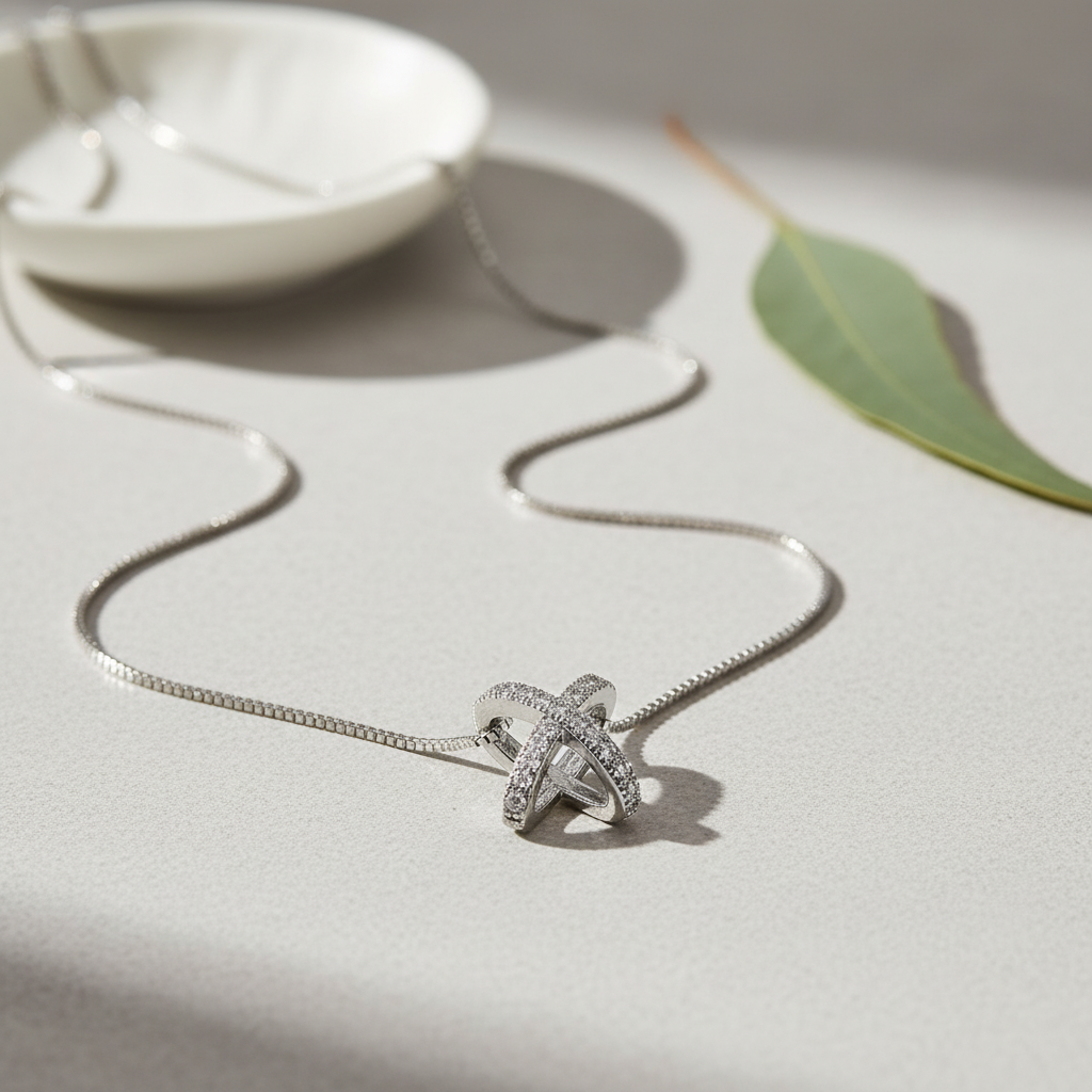 Sterling Silver CZ Initial X Necklace, 18" | SilverCloseOut