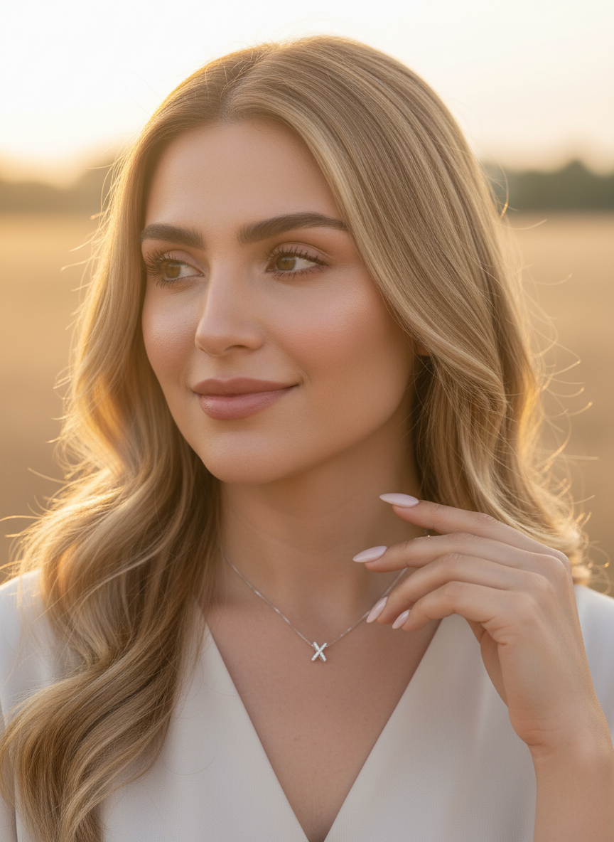 Sterling Silver CZ Initial X Necklace, 18" | SilverCloseOut