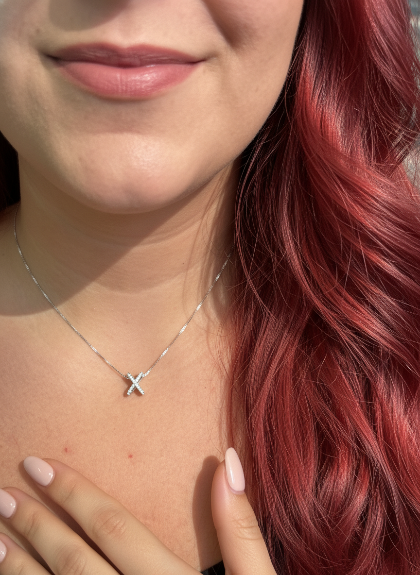 Sterling Silver CZ Initial X Necklace, 18" | SilverCloseOut