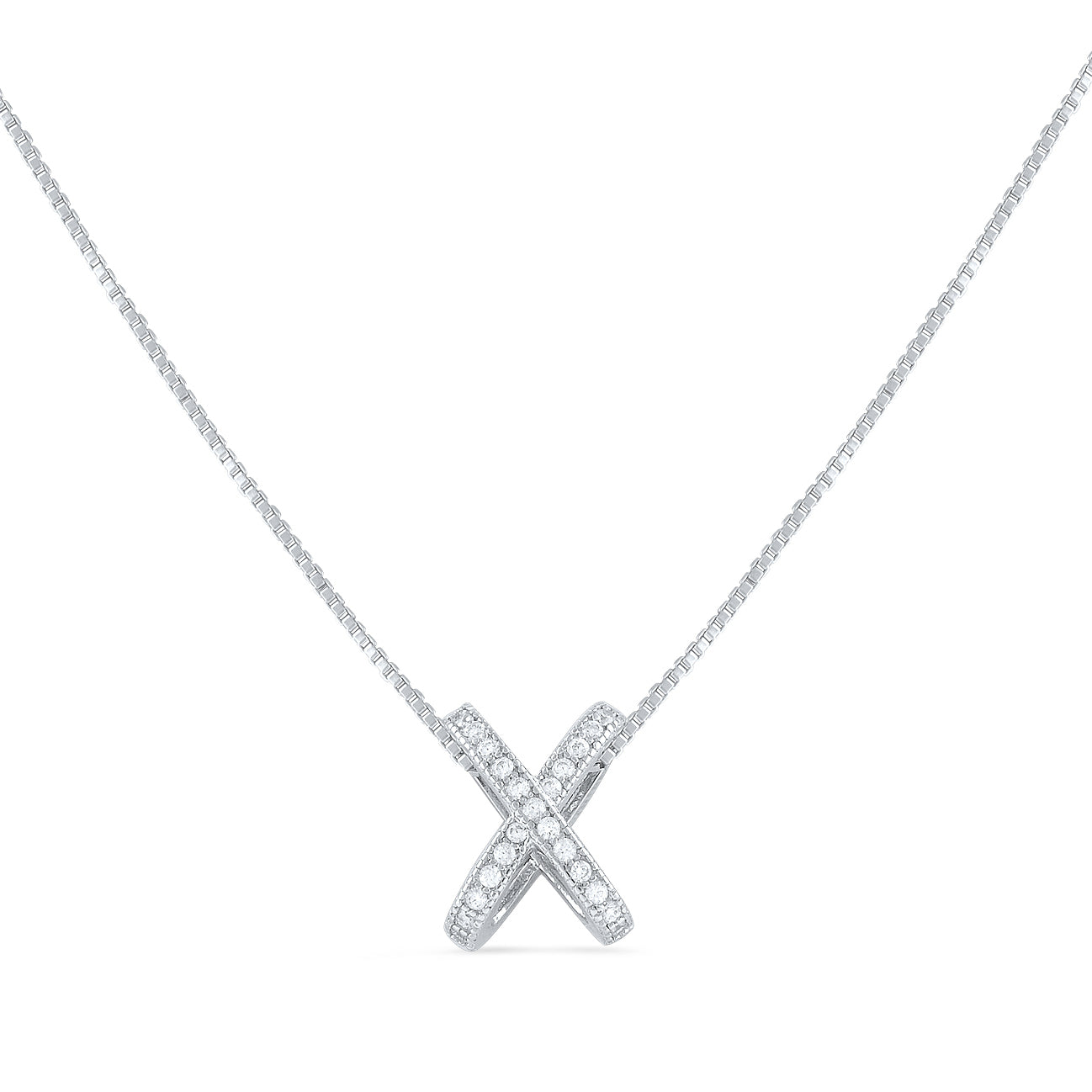 Sterling Silver CZ Initial X Necklace, 18" | SilverCloseOut