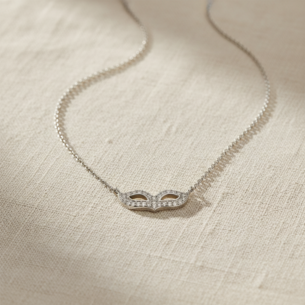 Rhodium-Plated Sterling Silver Cubic Zirconia Mask Pendant Necklace for Women |