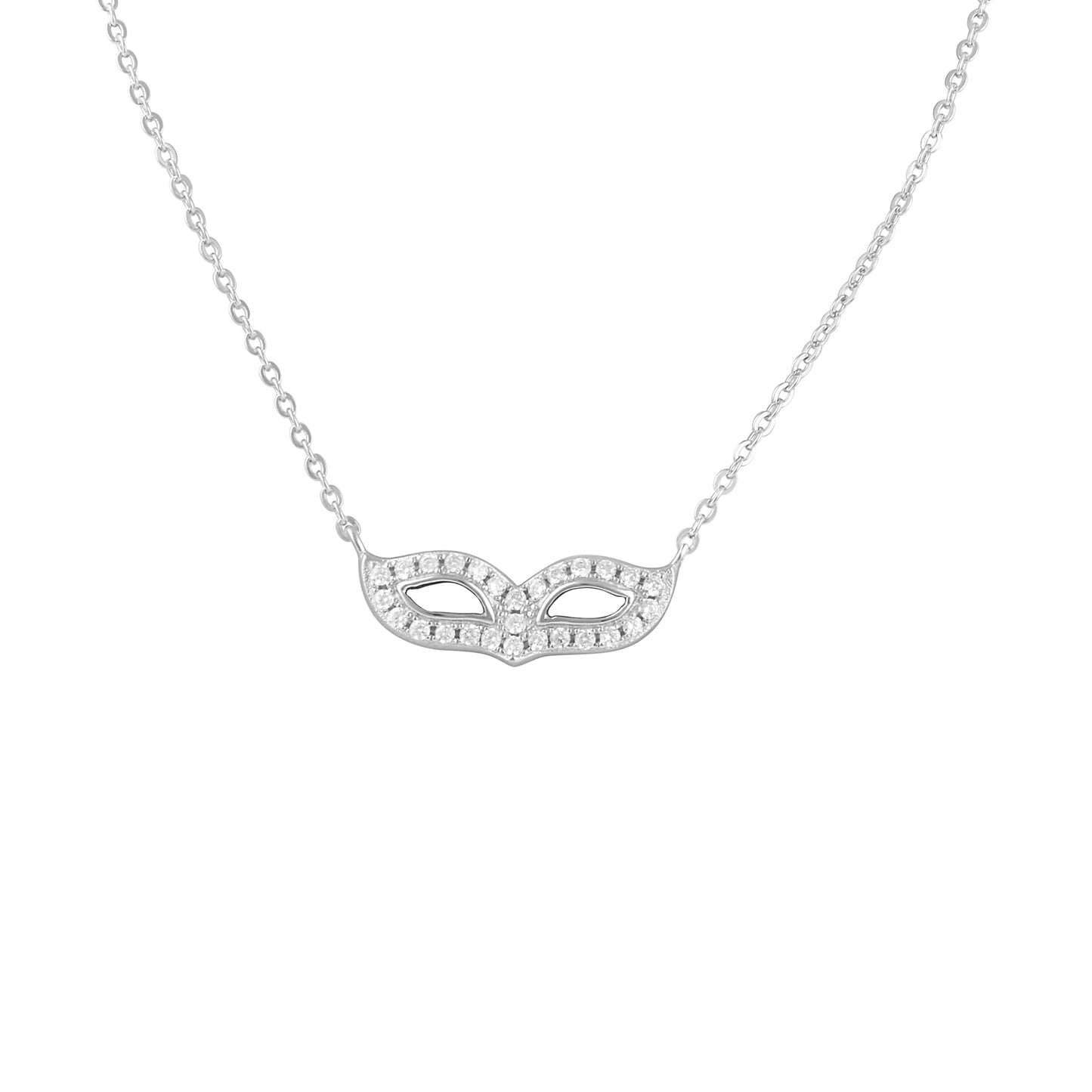Rhodium-Plated Sterling Silver Cubic Zirconia Mask Pendant Necklace for Women |
