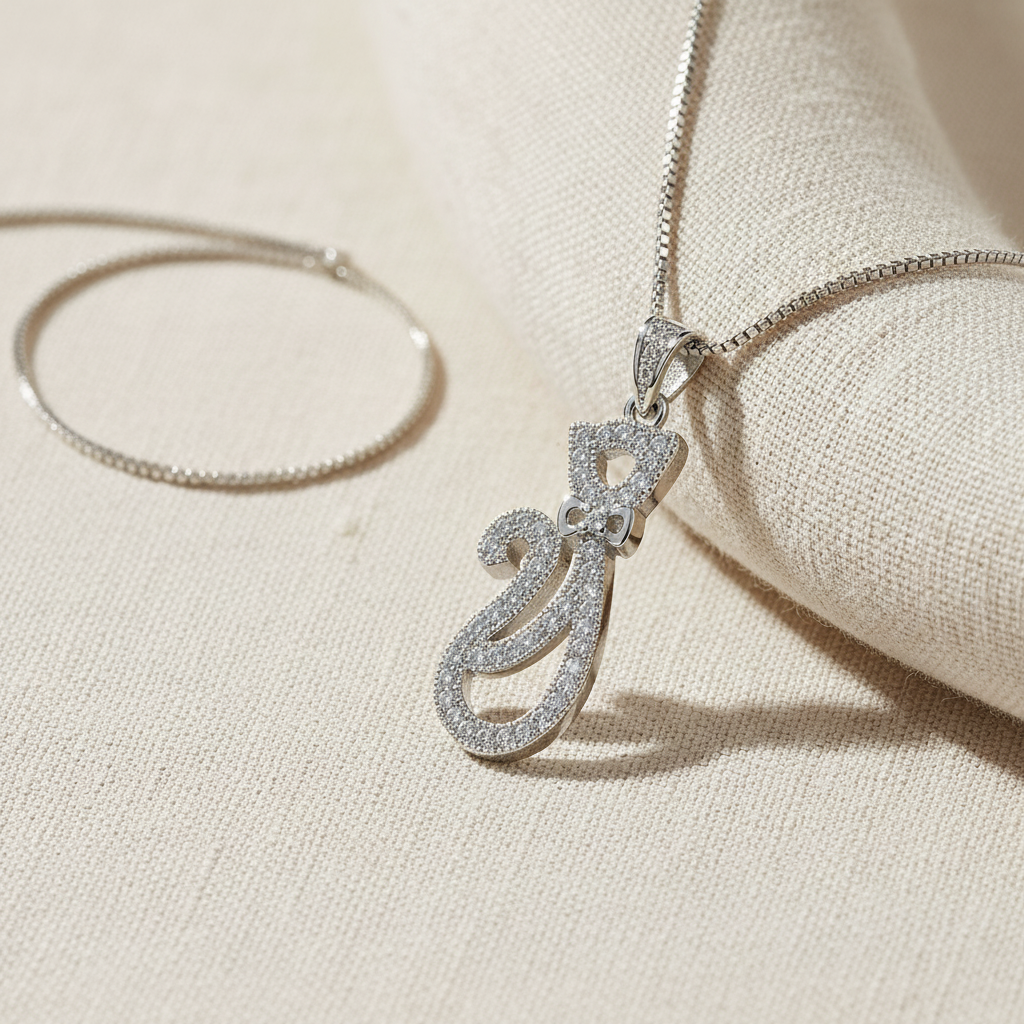 Sterling Silver CZ Cat Silhouette Necklace, 18" | SilverCloseOut