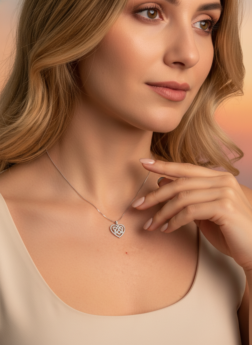 Sterling Silver CZ Celtic Knot Heart Necklace, 18" | SilverCloseOut