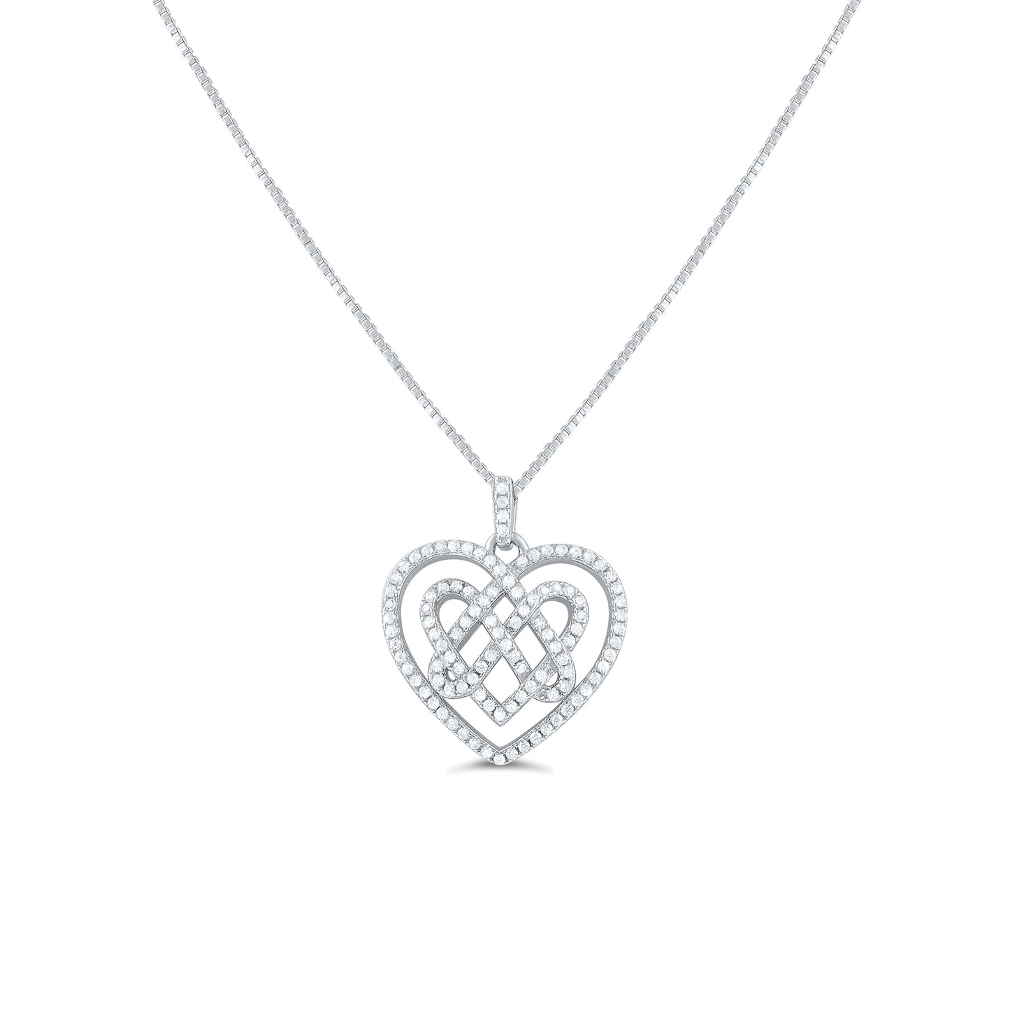 Sterling Silver CZ Celtic Knot Heart Necklace, 18" | SilverCloseOut