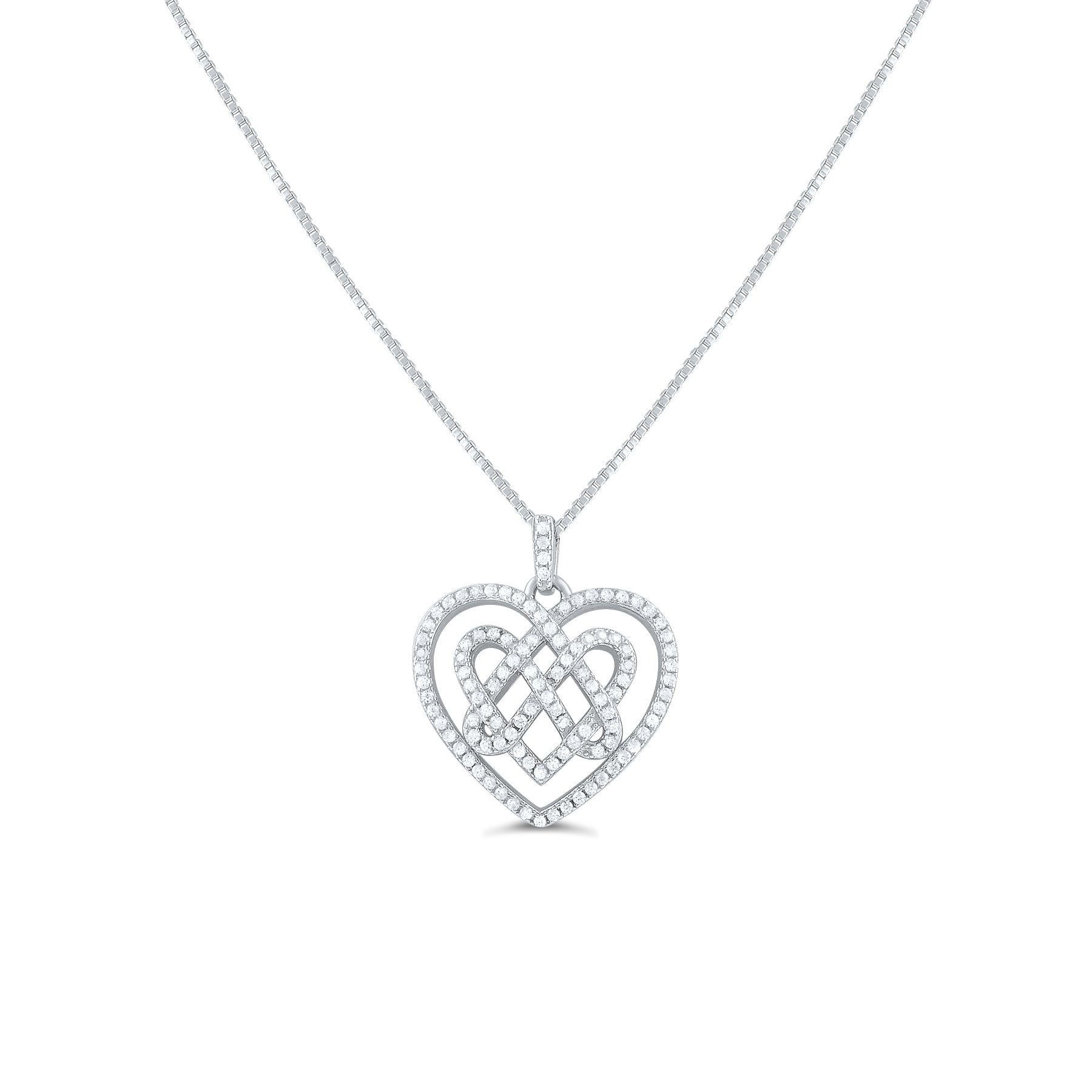 Sterling Silver CZ Celtic Knot Heart Necklace, 18" | SilverCloseOut