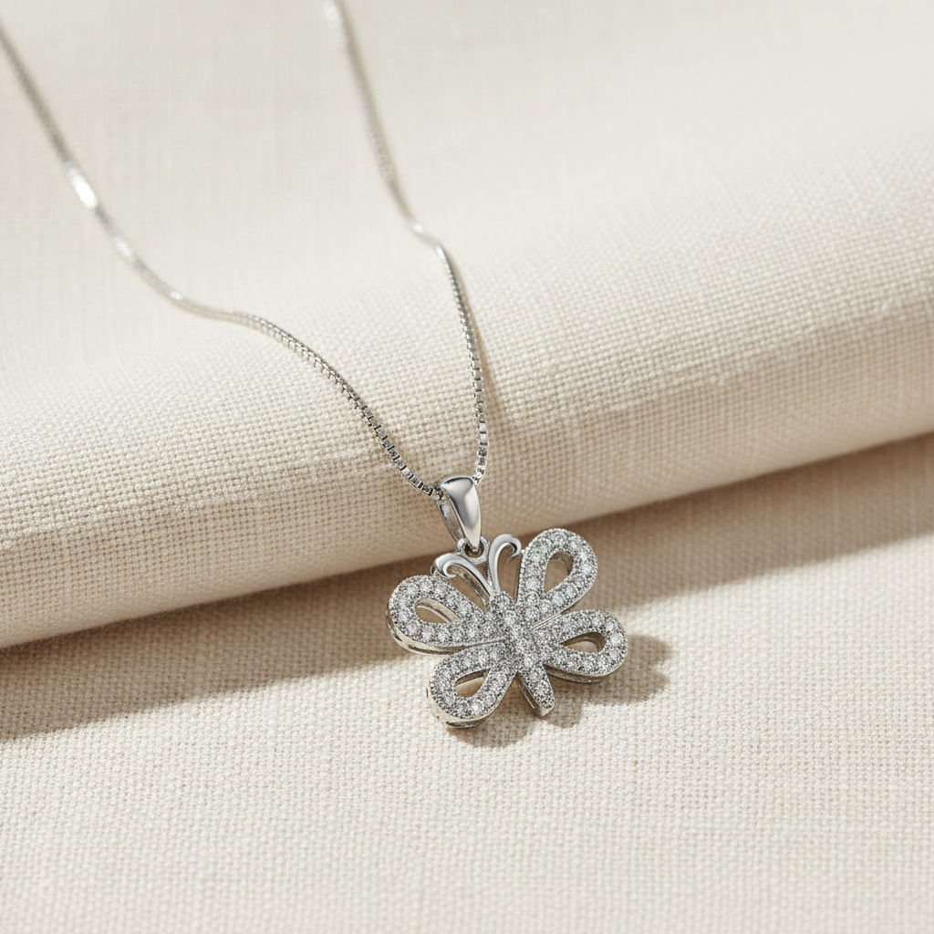 Sterling Silver CZ Butterfly Necklace, 18" | SilverCloseOut