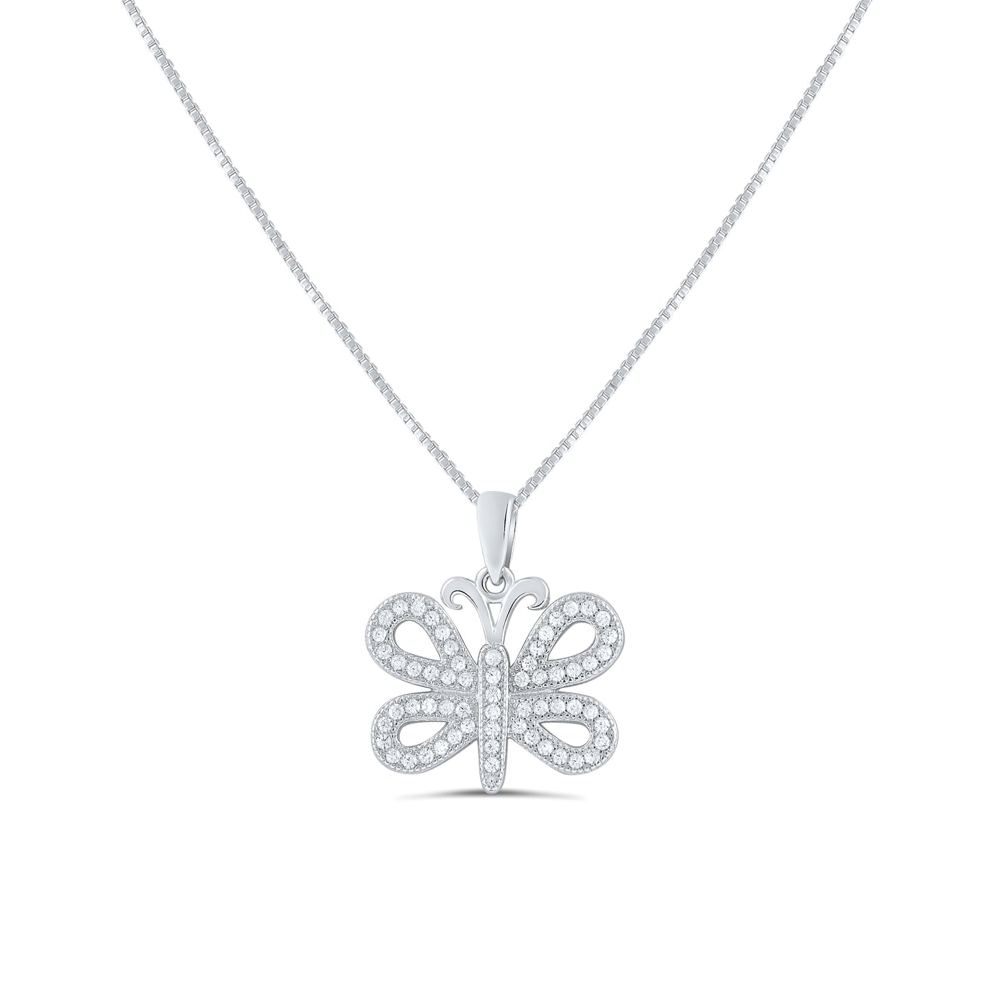 Sterling Silver CZ Butterfly Necklace, 18" | SilverCloseOut