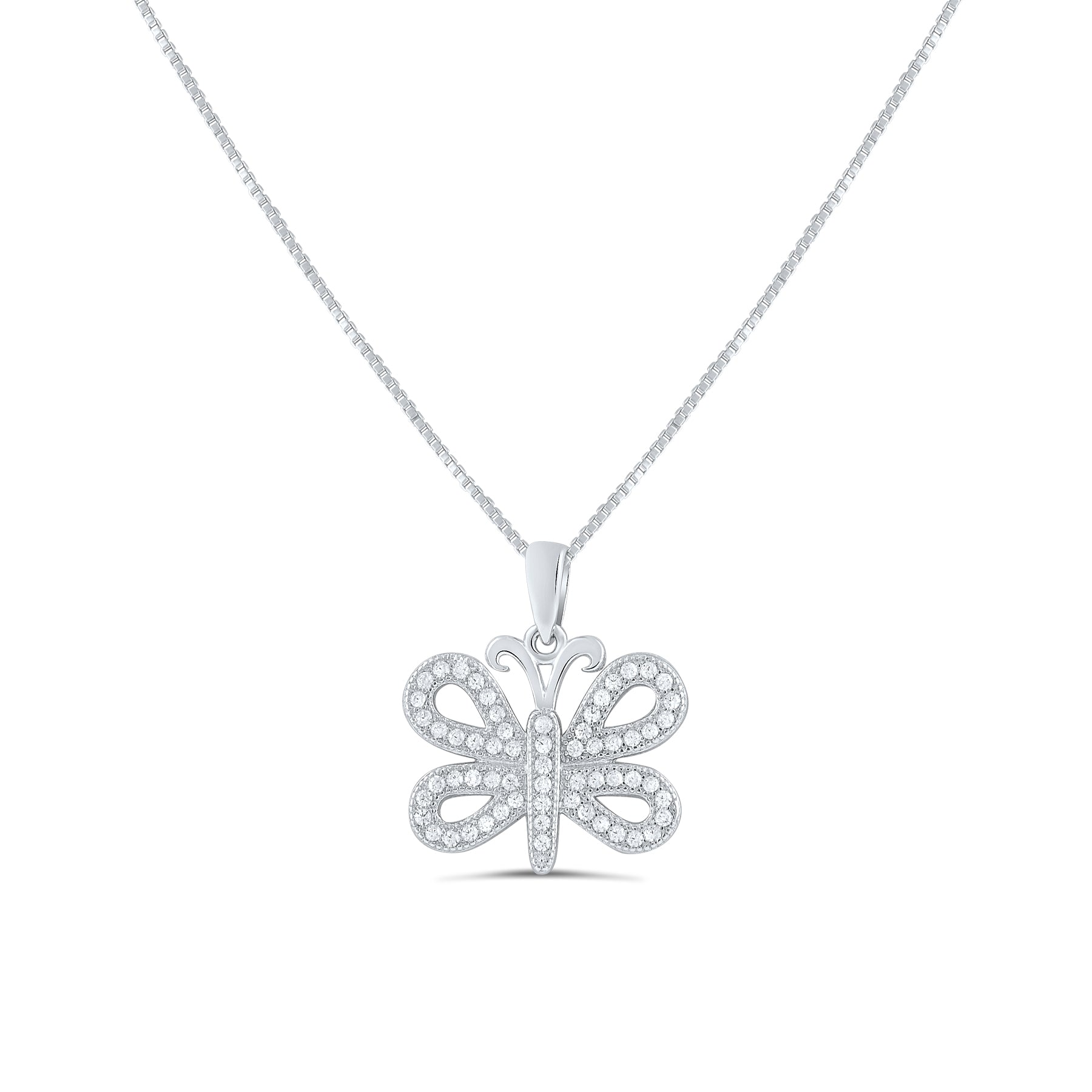 Sterling Silver CZ Butterfly Necklace, 18" | SilverCloseOut