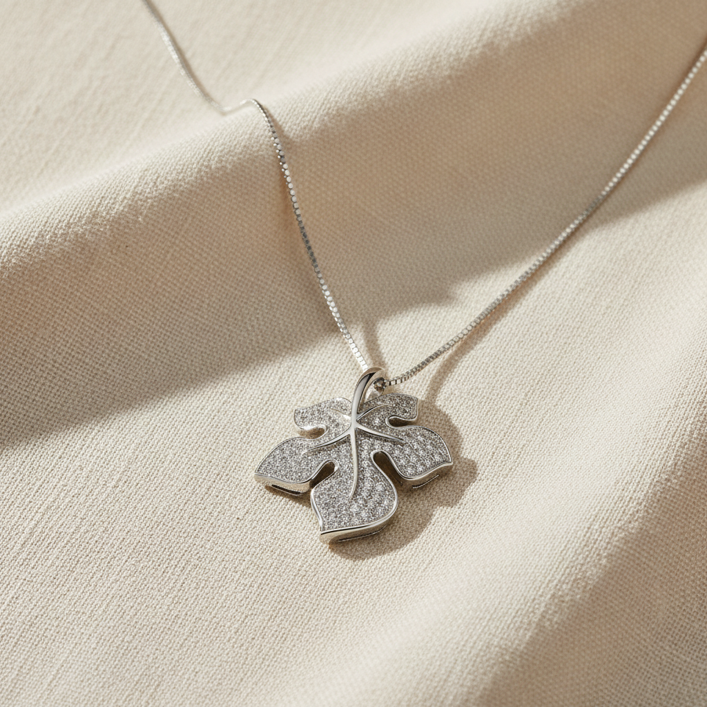 Sterling Silver CZ Ivy Leaf Necklace, 18" | SilverCloseOut