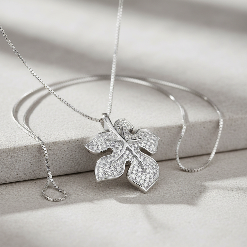 Sterling Silver CZ Ivy Leaf Necklace, 18" | SilverCloseOut