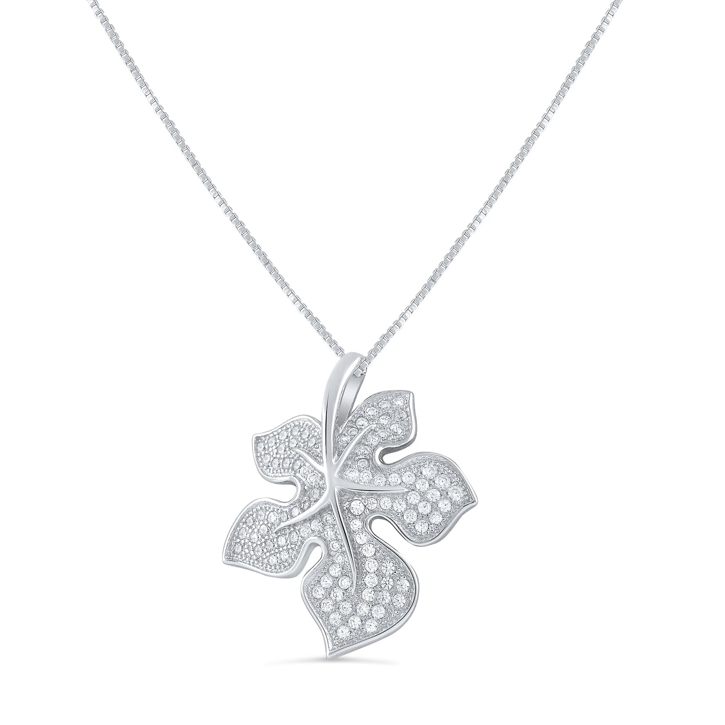 Sterling Silver CZ Ivy Leaf Necklace, 18" | SilverCloseOut