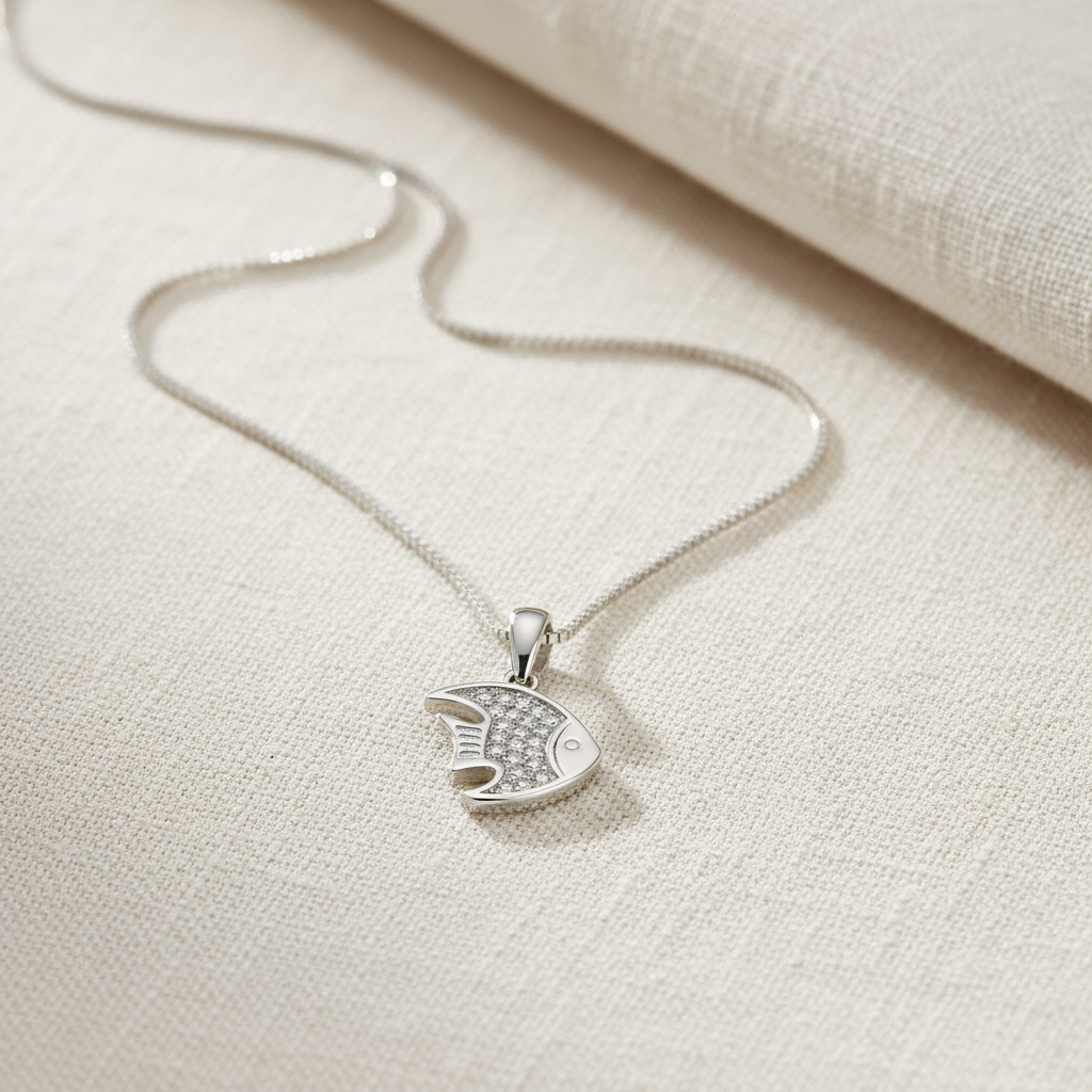 Sterling Silver CZ Angelfish Necklace, 18" | SilverCloseOut