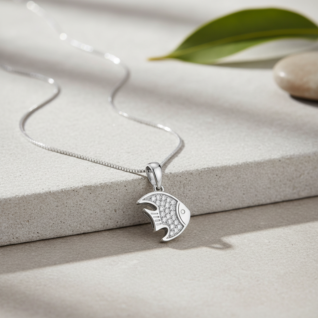 Sterling Silver CZ Angelfish Necklace, 18" | SilverCloseOut