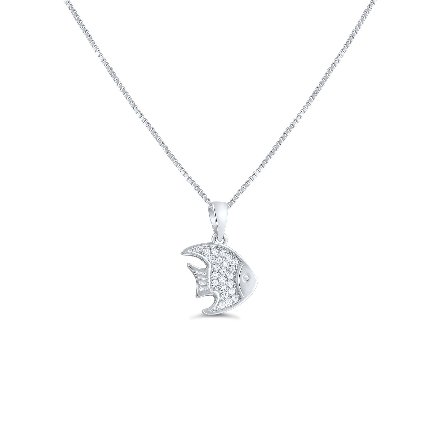 Sterling Silver CZ Angelfish Necklace, 18" | SilverCloseOut