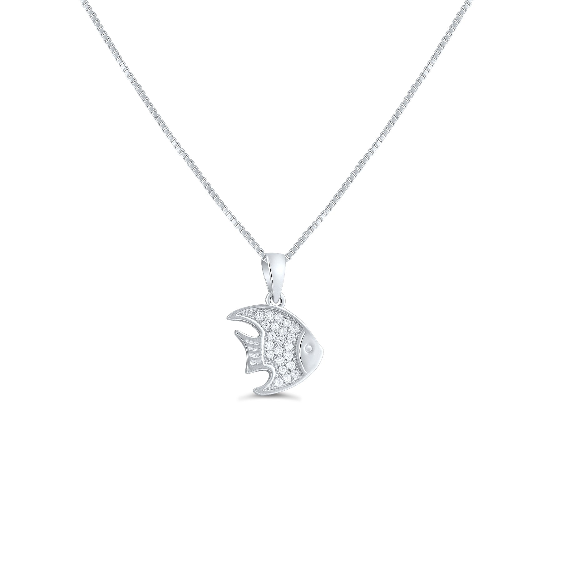 Sterling Silver CZ Angelfish Necklace, 18" | SilverCloseOut