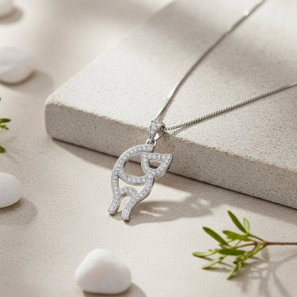 Sterling Silver CZ Kitty Cat Necklace, 18" | SilverCloseOut