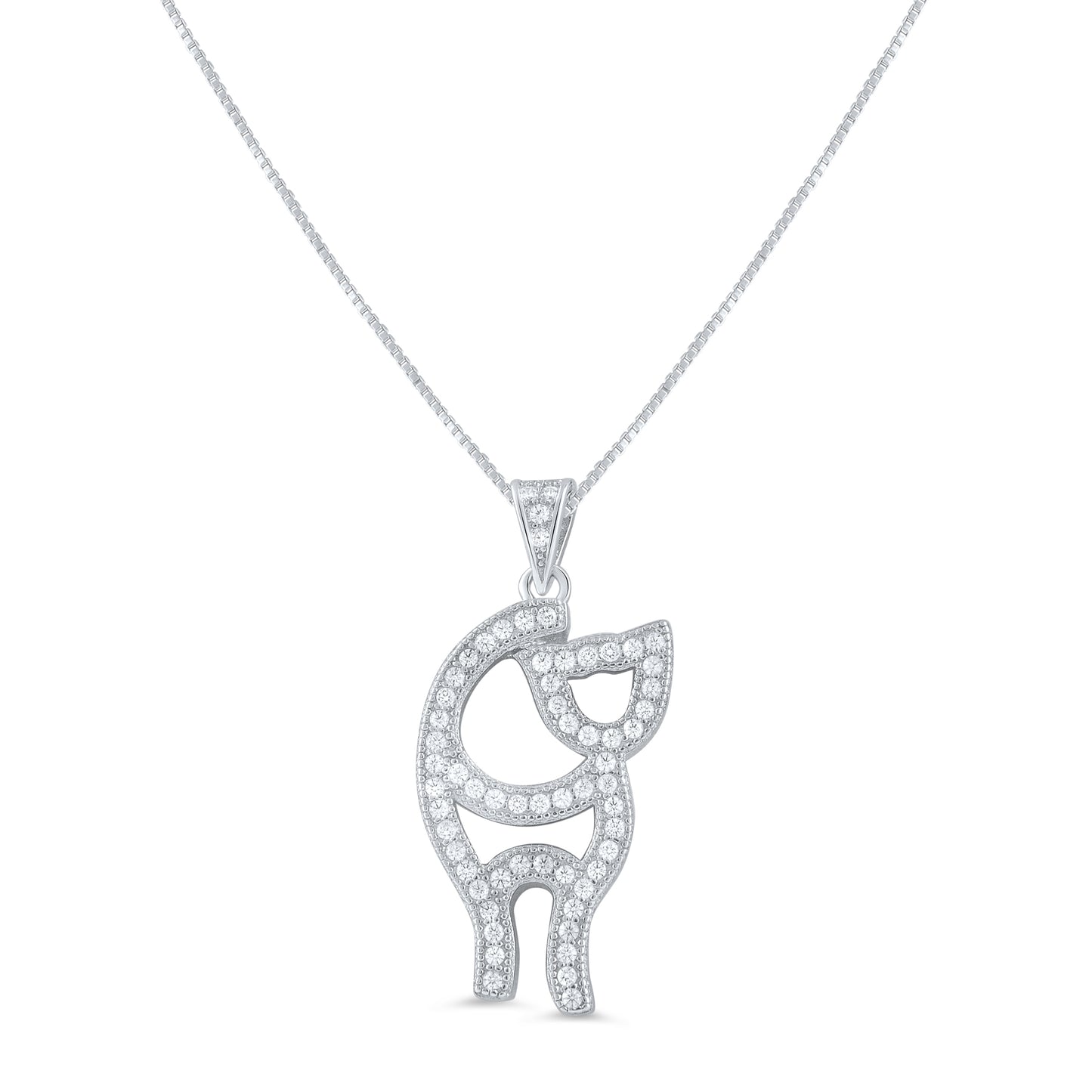 Sterling Silver CZ Kitty Cat Necklace, 18" | SilverCloseOut