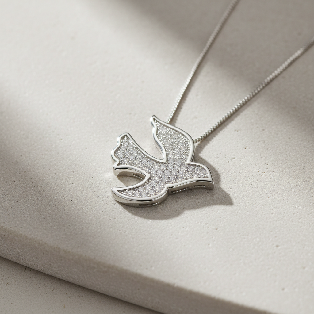 Sterling Silver CZ Dove Necklace, 18" | SilverCloseOut