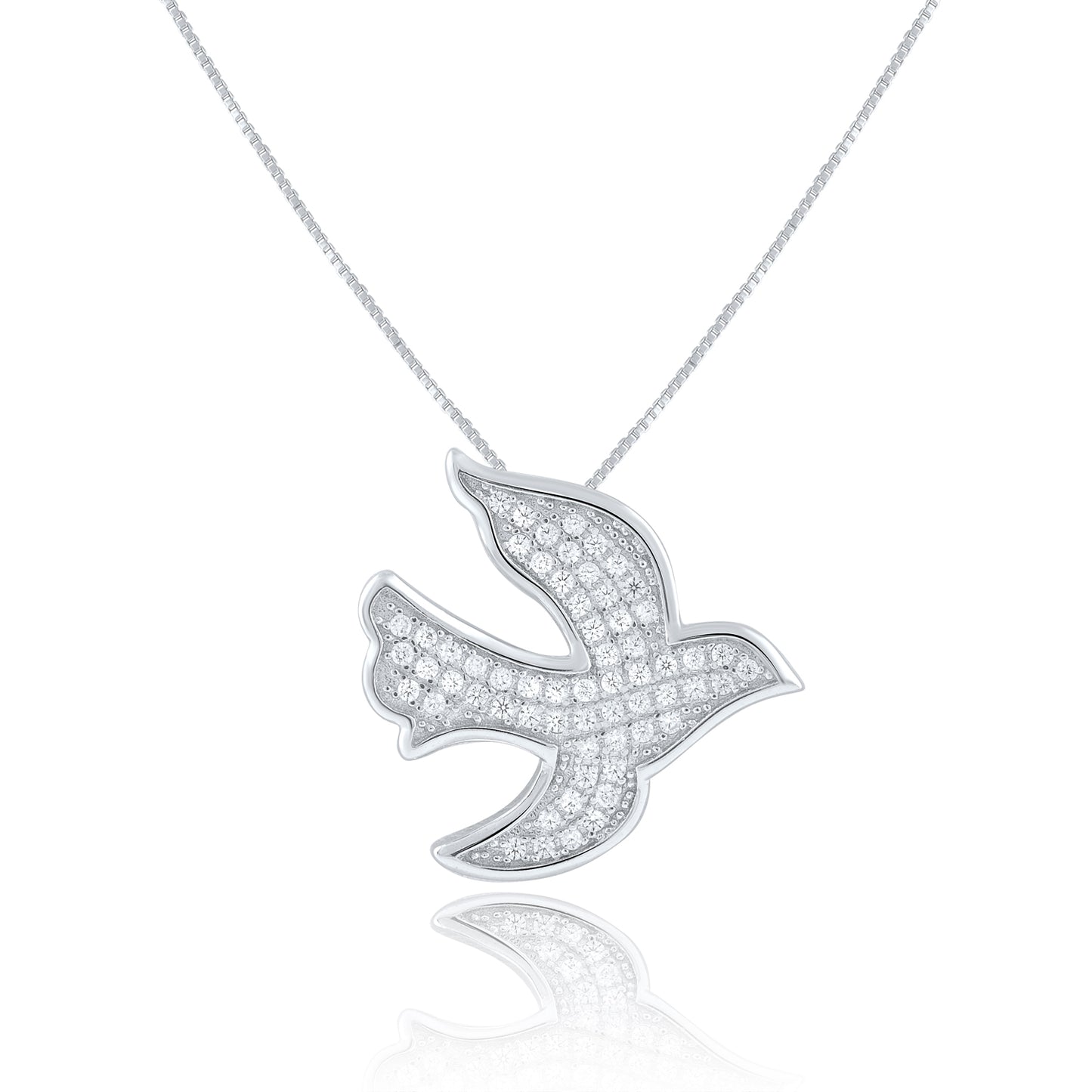 Sterling Silver CZ Dove Necklace, 18" | SilverCloseOut