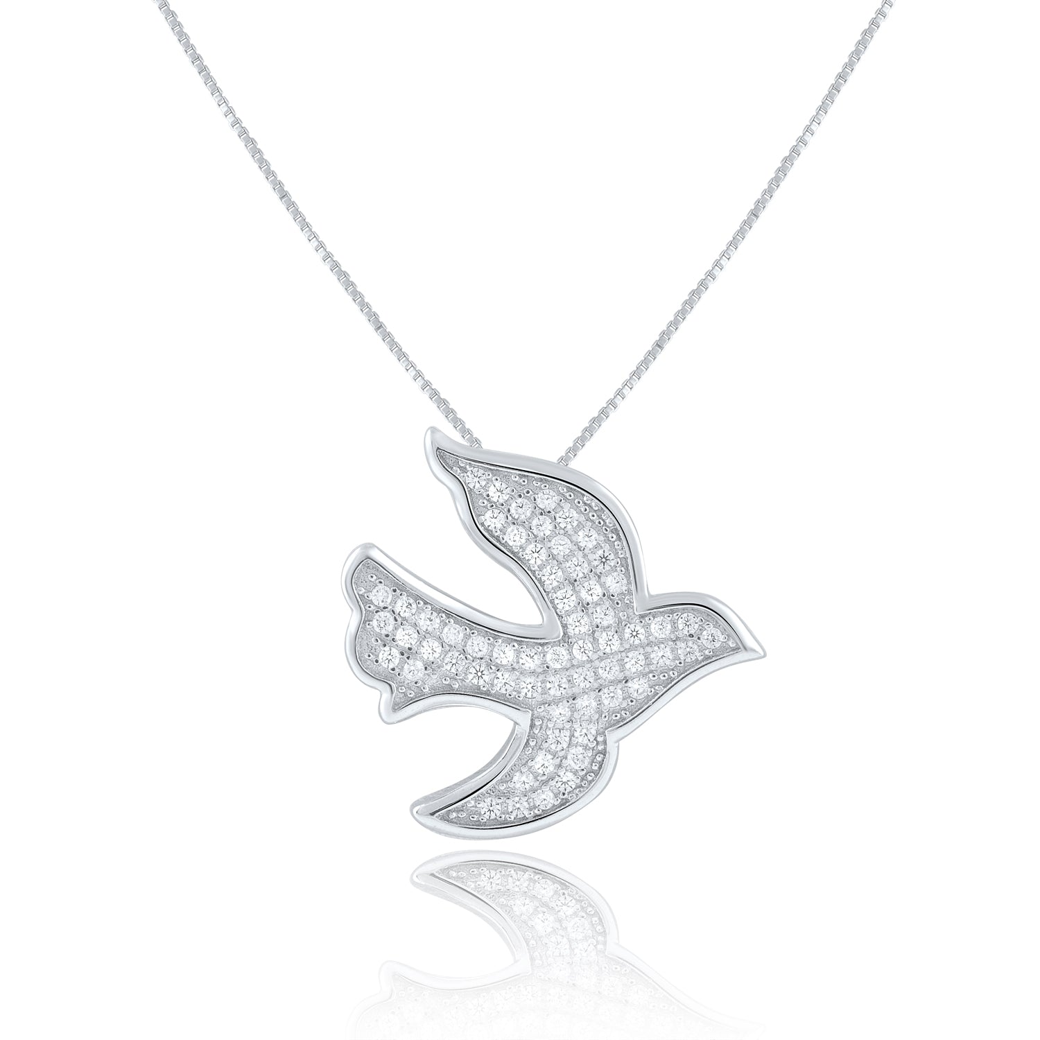 Sterling Silver CZ Dove Necklace, 18" | SilverCloseOut