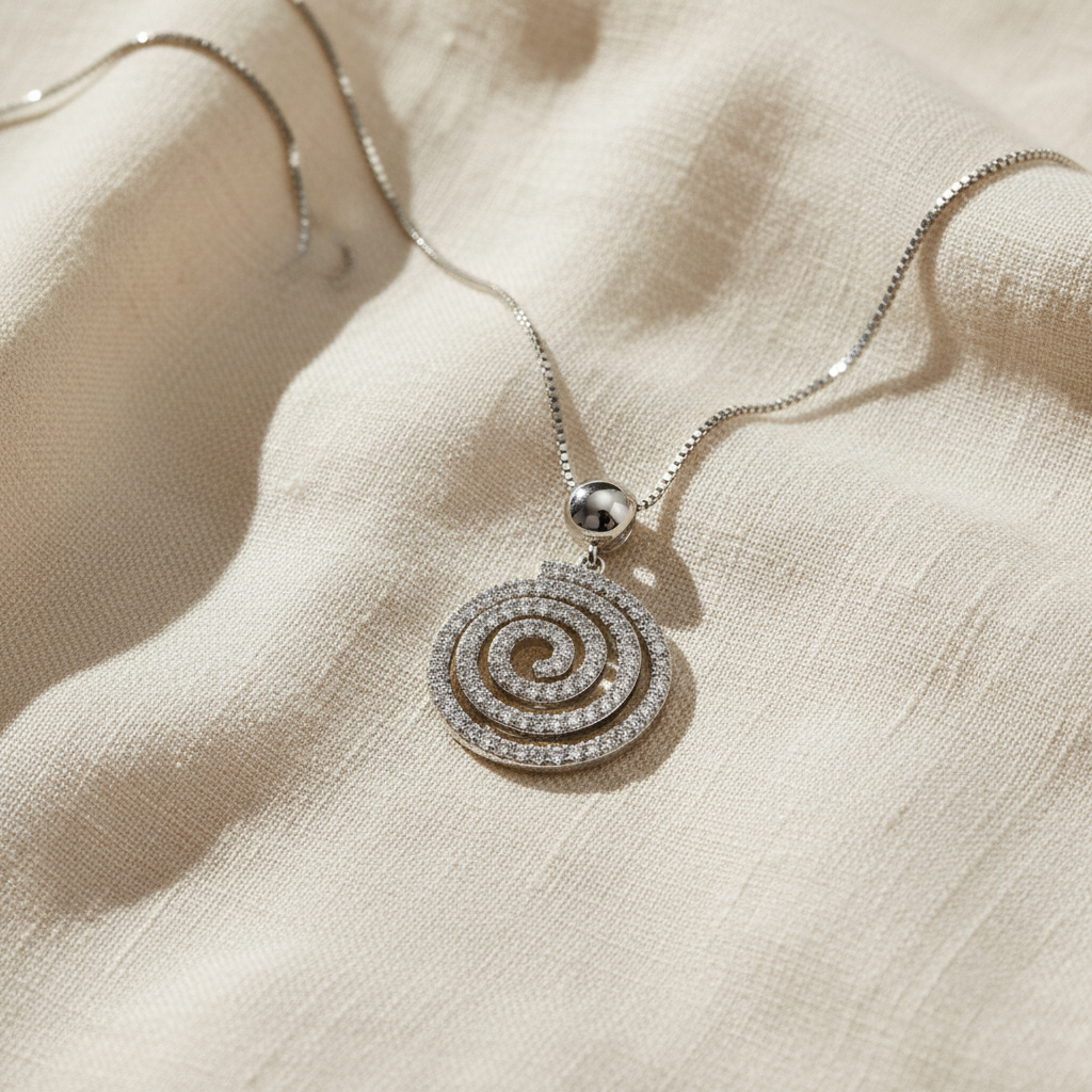 Sterling Silver CZ Swirl Spiral Necklace, 18" | SilverCloseOut