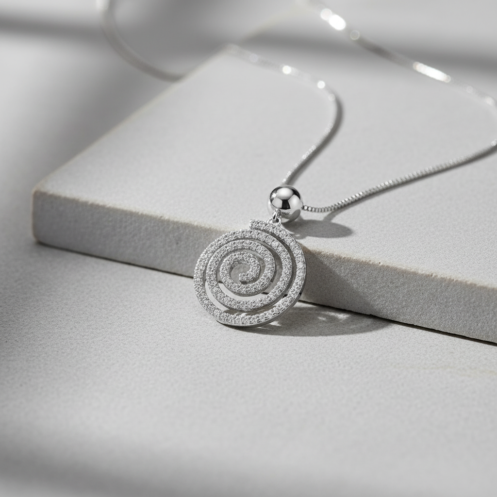 Sterling Silver CZ Swirl Spiral Necklace, 18" | SilverCloseOut