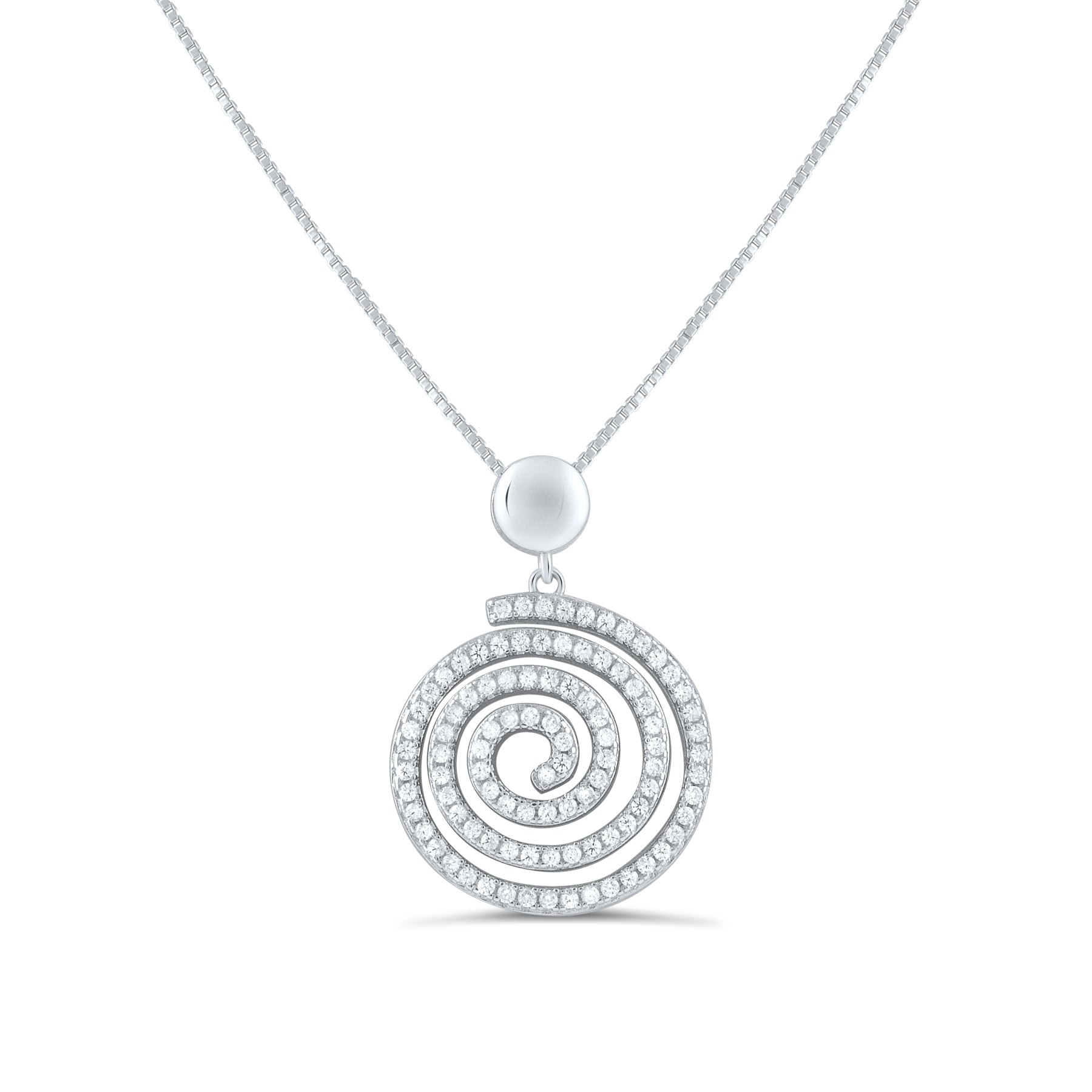 Sterling Silver CZ Swirl Spiral Necklace, 18" | SilverCloseOut