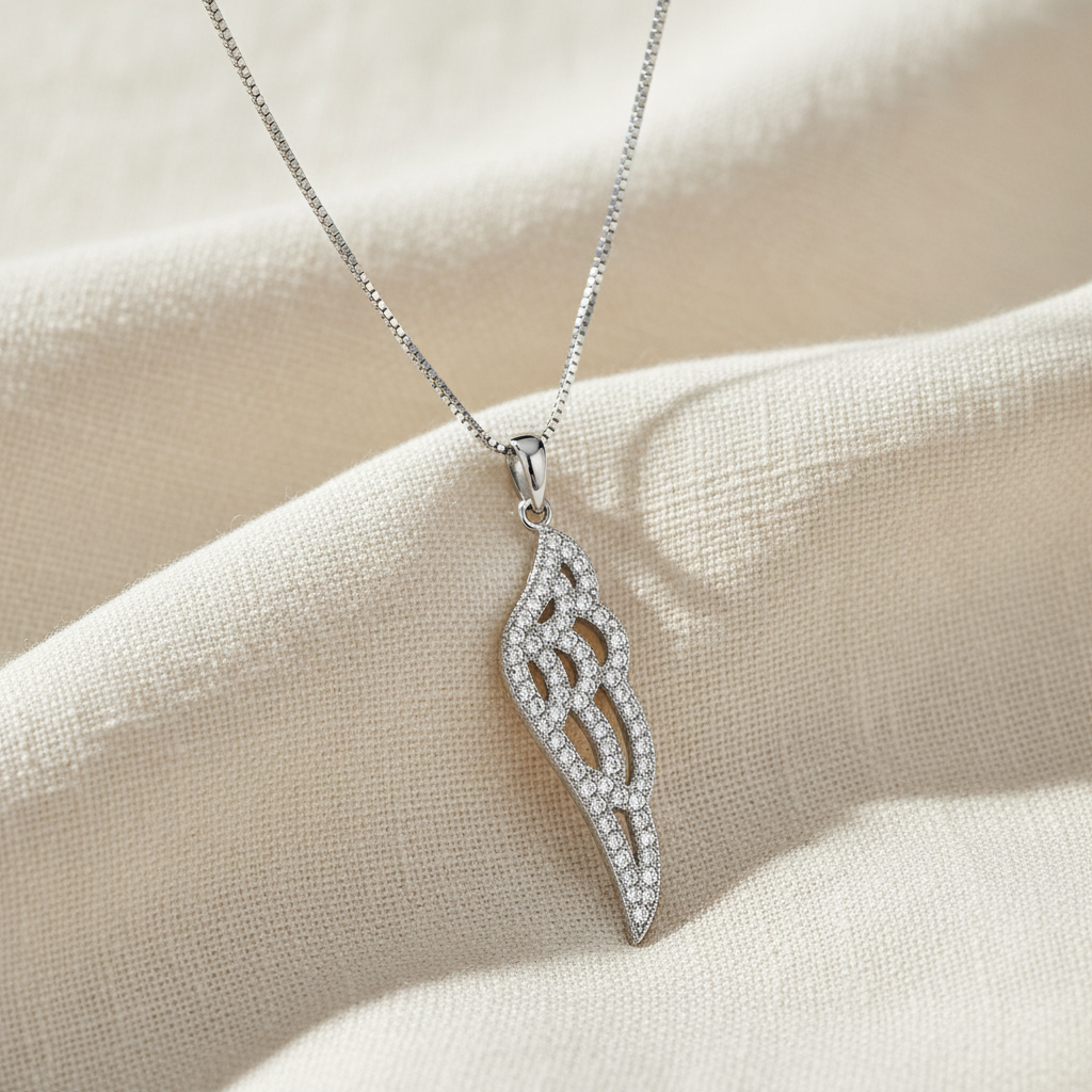 Sterling Silver CZ Angel Wing Necklace, 18" | SilverCloseOut