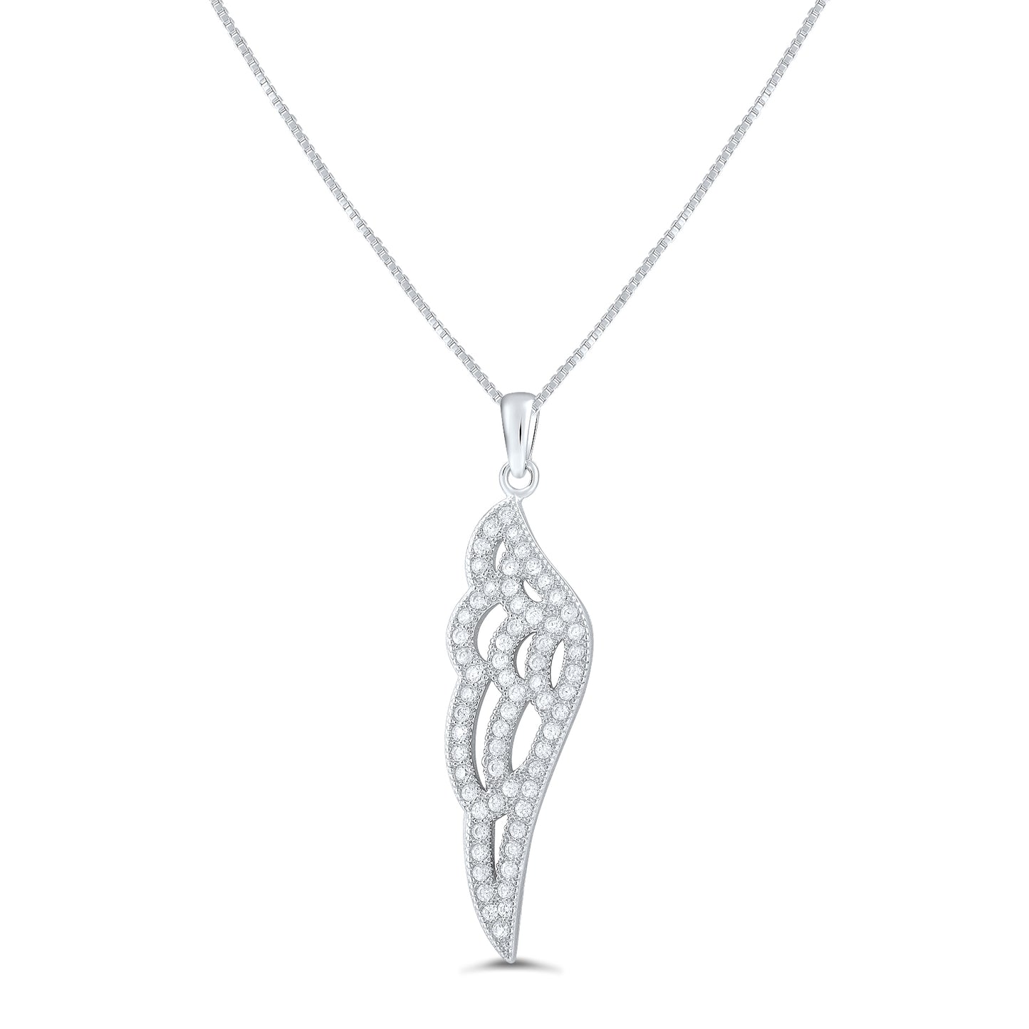 Sterling Silver CZ Angel Wing Necklace, 18" | SilverCloseOut