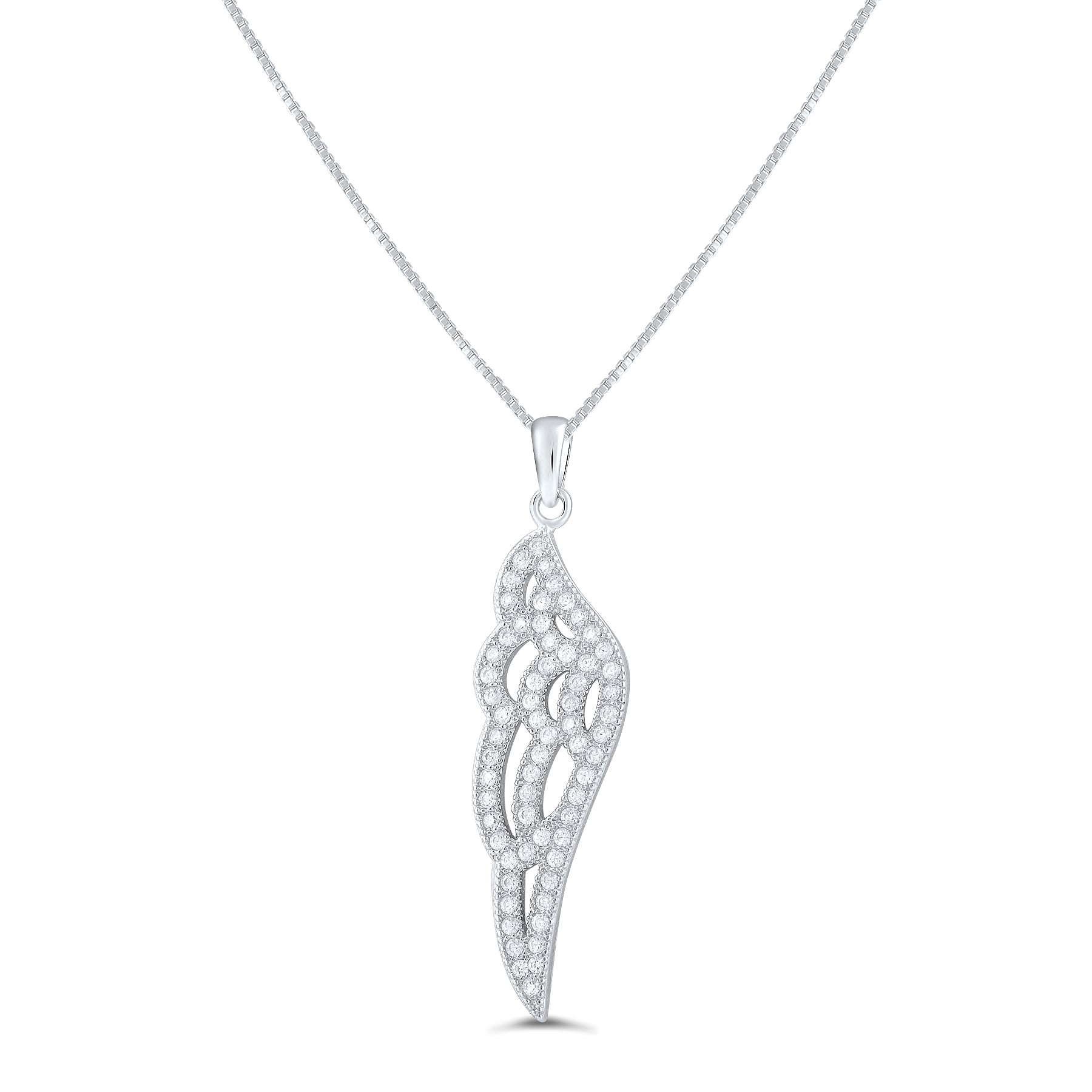 Sterling Silver CZ Angel Wing Necklace, 18" | SilverCloseOut