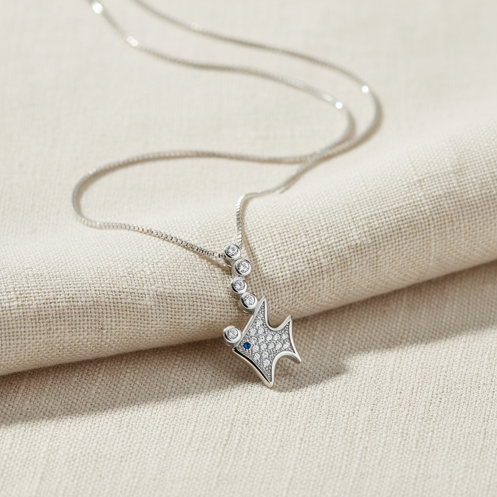 Sterling Silver CZ Angelfish Necklace, 18" | SilverCloseOut
