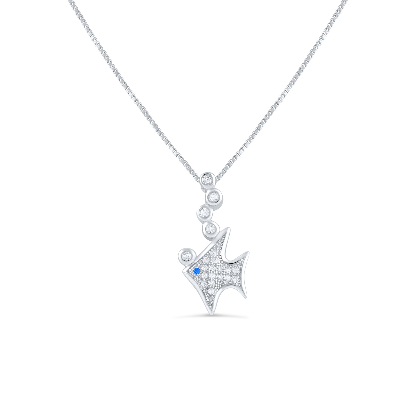Sterling Silver CZ Angelfish Necklace, 18" | SilverCloseOut