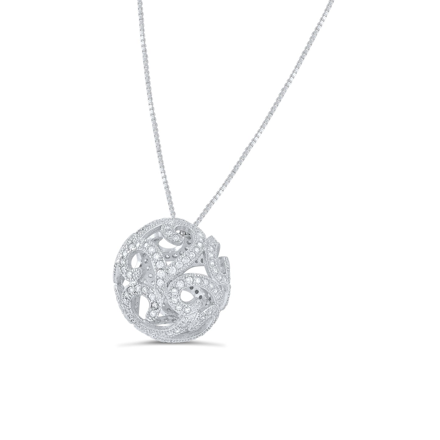 Sterling Silver CZ Filigree Ball Necklace 18"