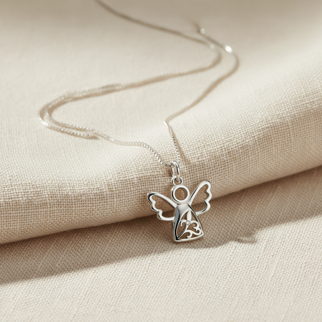 Sterling Silver CZ Angel Necklace, 18" | SilverCloseOut