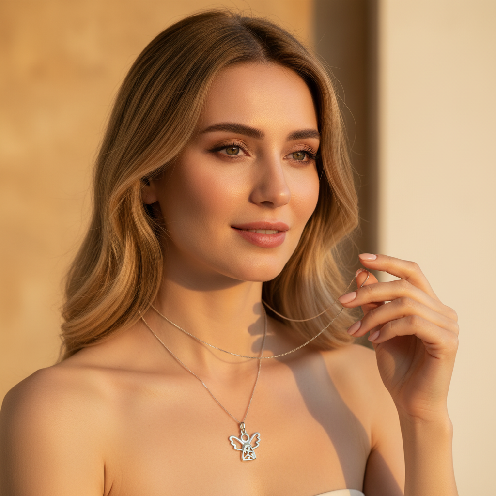 Sterling Silver CZ Angel Necklace, 18" | SilverCloseOut