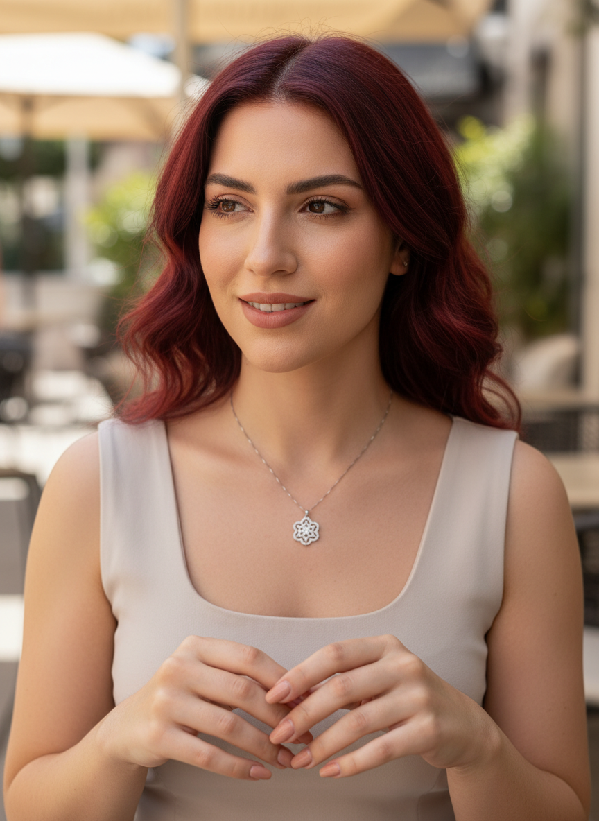 Sterling Silver Sterling Silver CZ filigree Flower of Life Necklace, 18" | — view 5