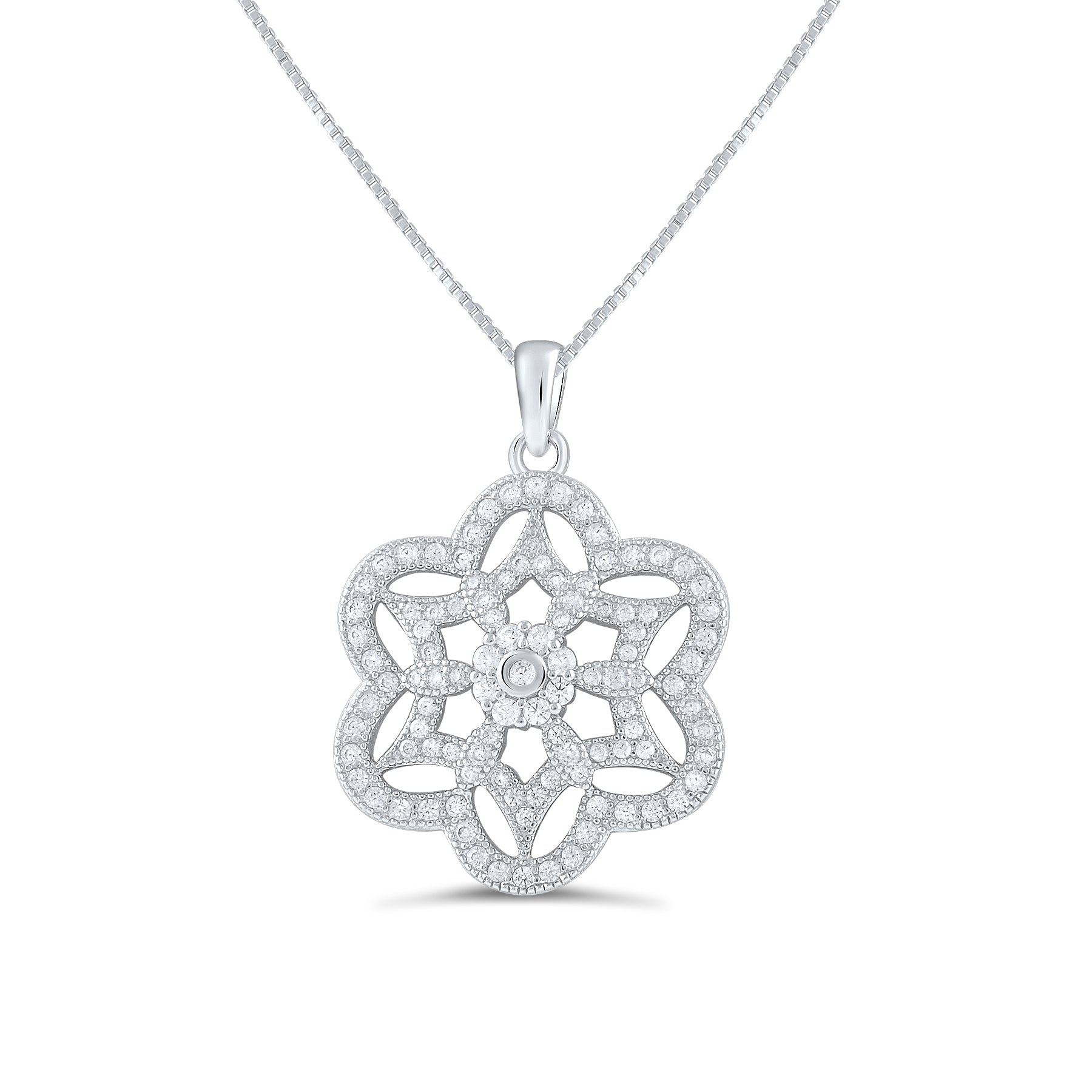 Sterling Silver CZ filigree Flower of Life Necklace, 18" | SilverCloseOut