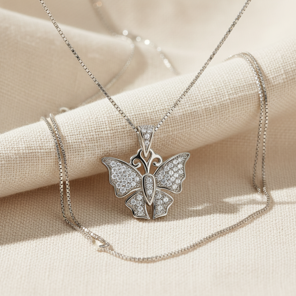 Sterling Silver Sterling Silver CZ Butterfly Necklace, 18" | — view 7
