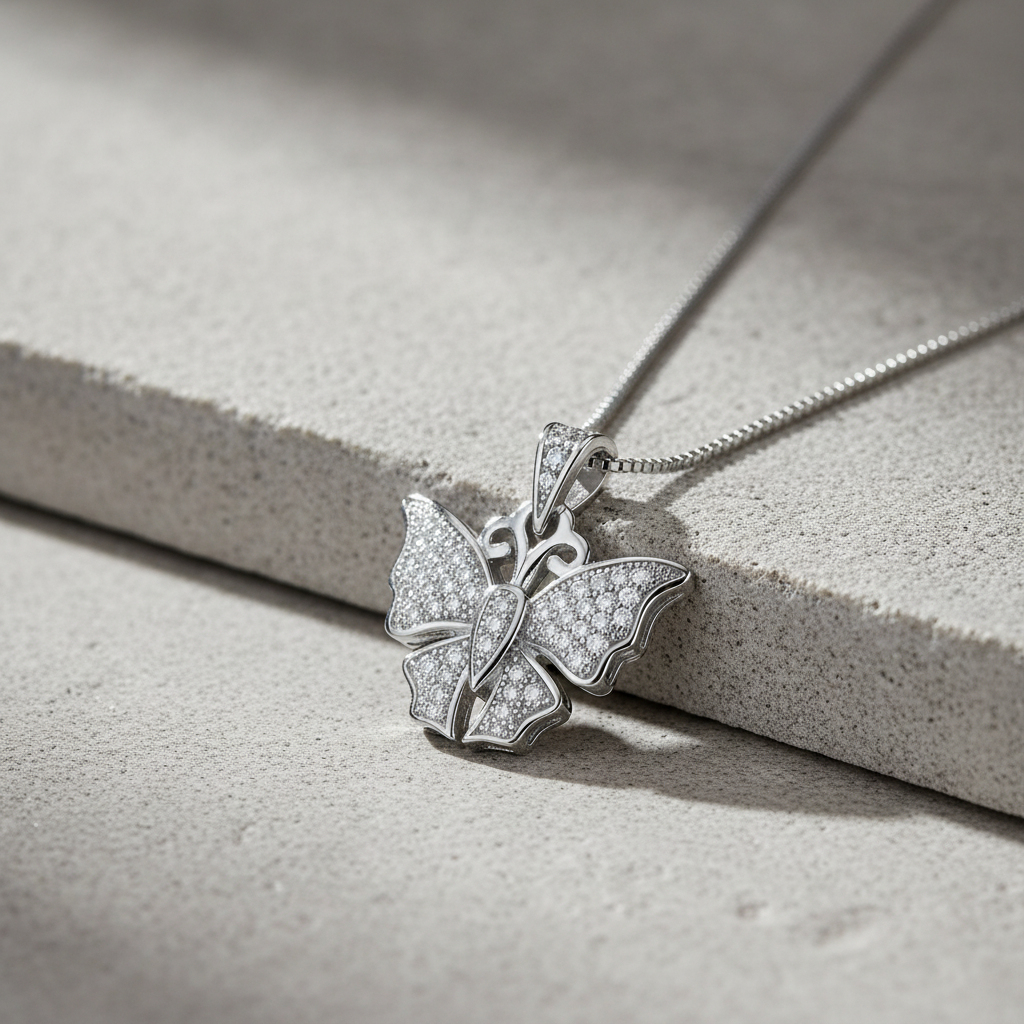 Sterling Silver Sterling Silver CZ Butterfly Necklace, 18" | — alternate view
