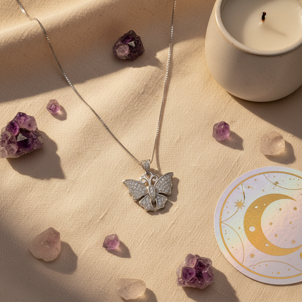 Sterling Silver Sterling Silver CZ Butterfly Necklace, 18" | — scale reference