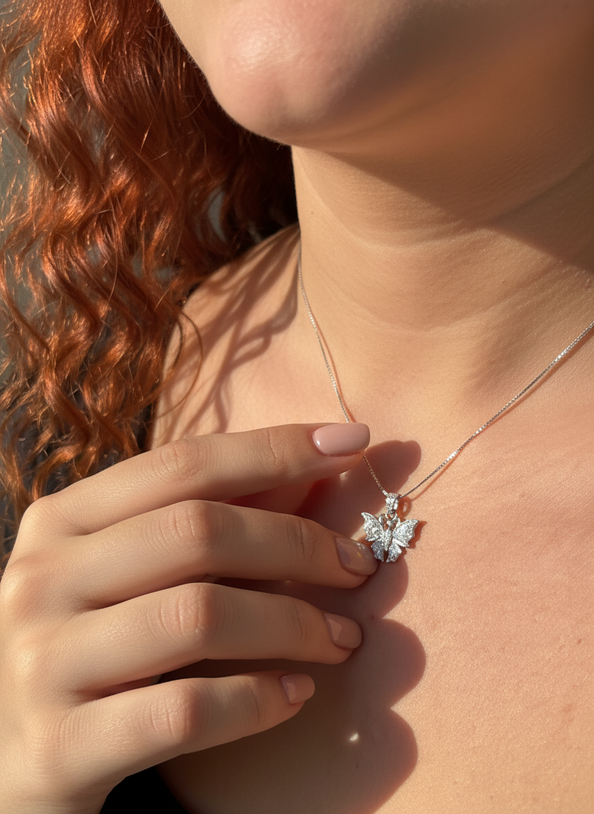 Sterling Silver Sterling Silver CZ Butterfly Necklace, 18" | — view 5