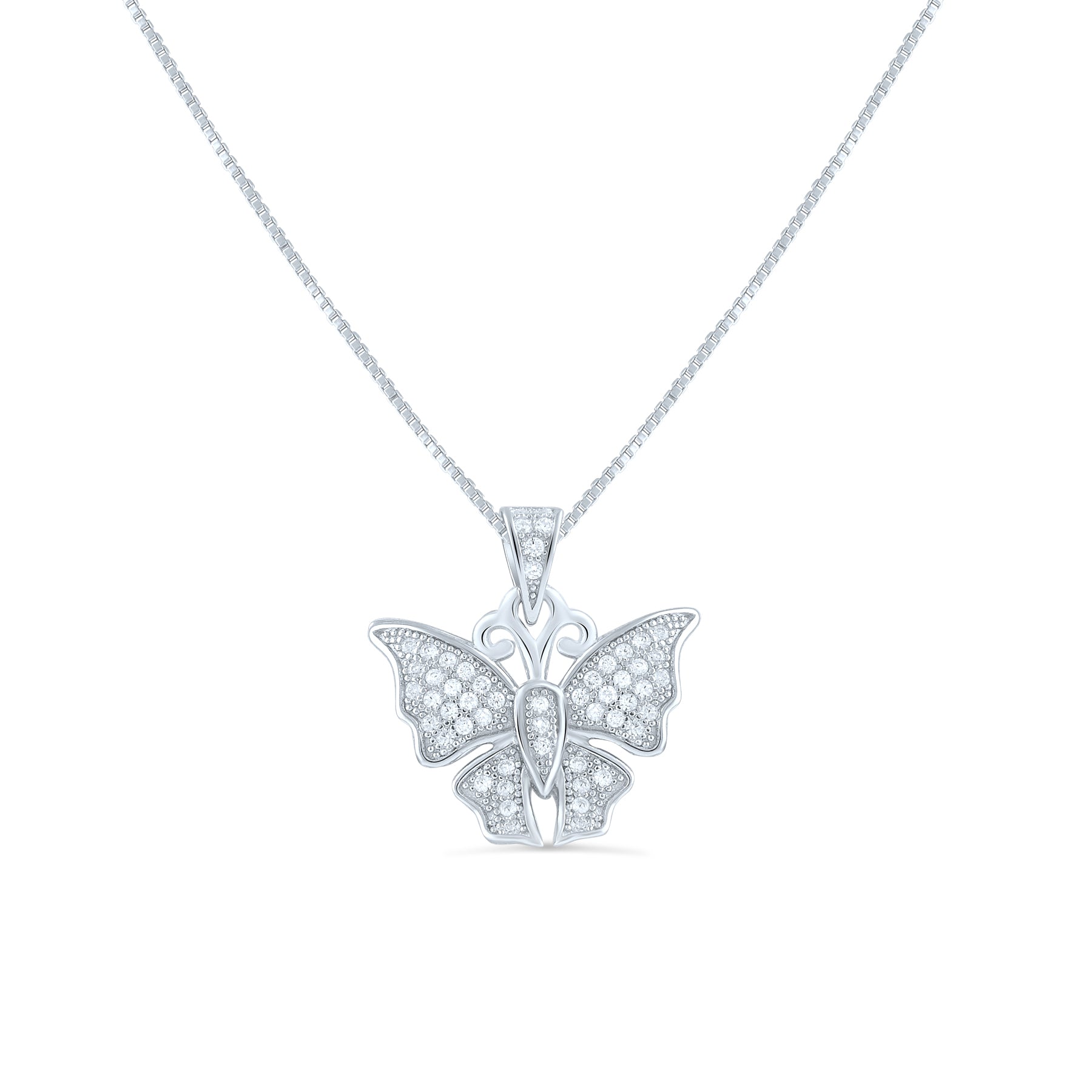 Sterling Silver CZ Butterfly Necklace, 18" | SilverCloseOut