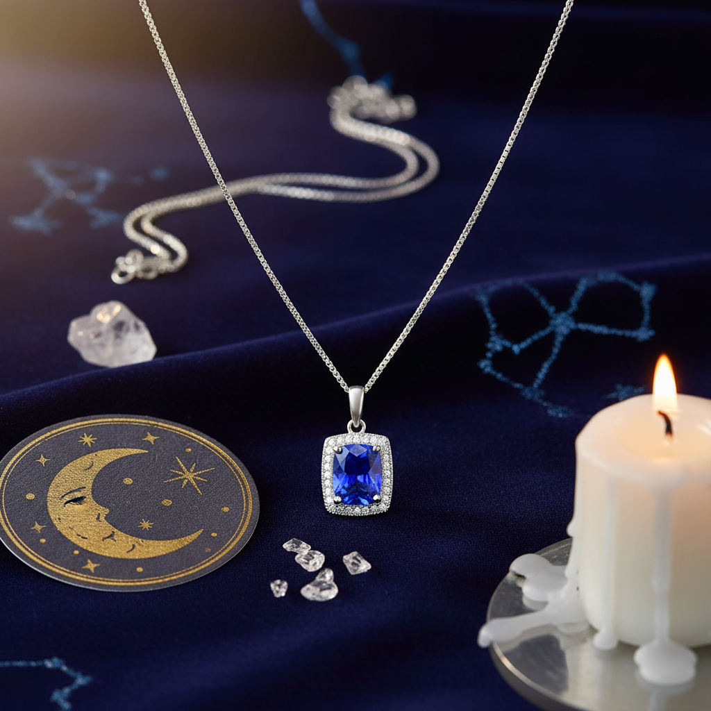 Sterling Silver Square Simulated Blue Sapphire Necklace, 18" | SilverCloseOut