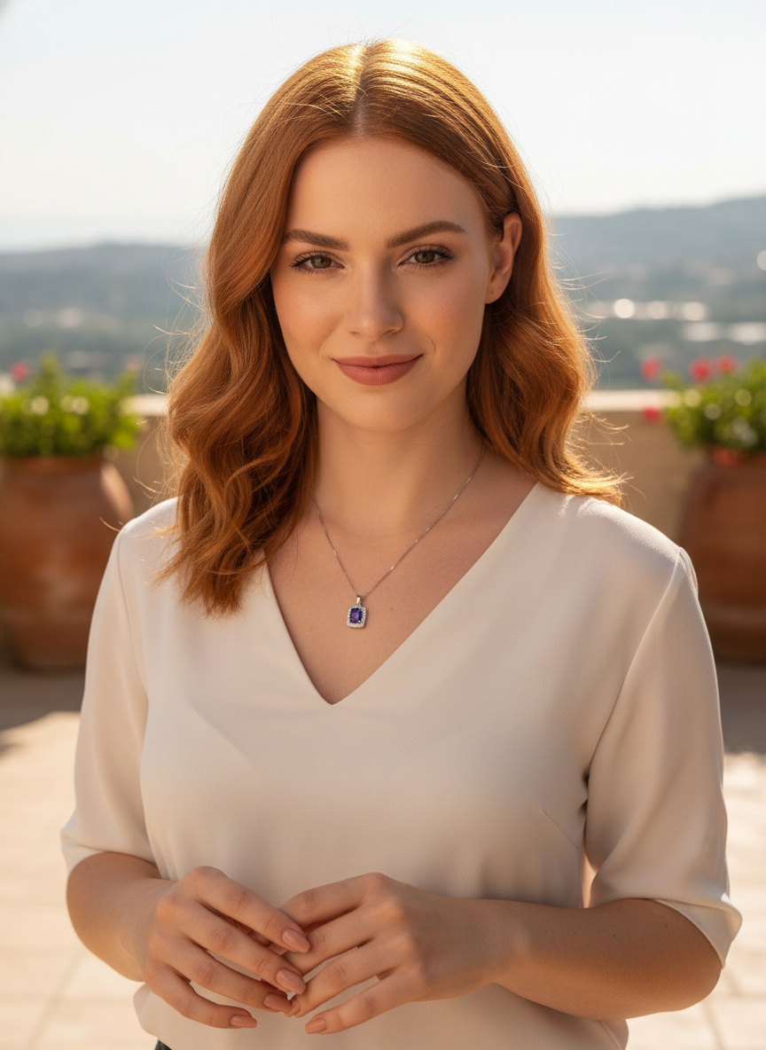 Sterling Silver Square Simulated Blue Sapphire Necklace, 18" | SilverCloseOut