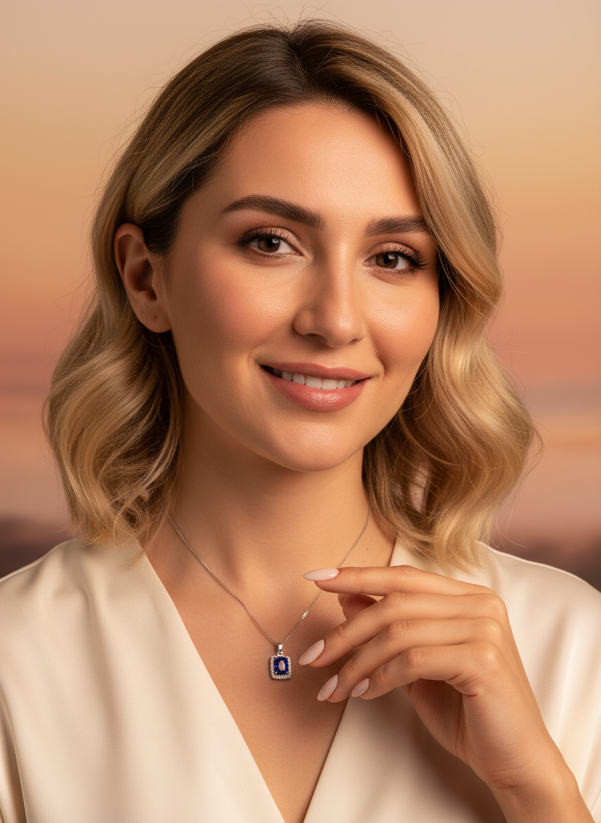Sterling Silver Square Simulated Blue Sapphire Necklace, 18" | SilverCloseOut