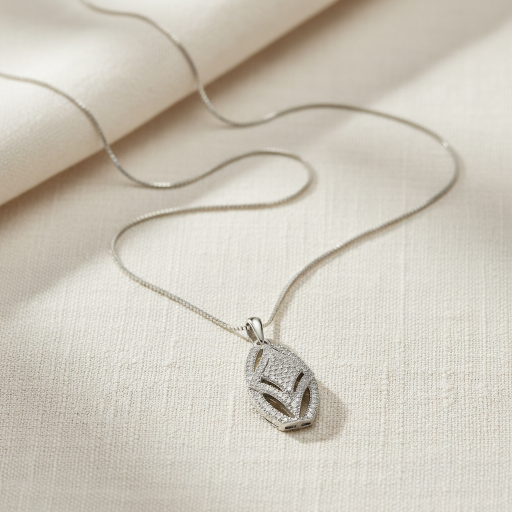 Sterling Silver CZ Rectangle Filigree Charm Necklace, 18" | SilverCloseOut