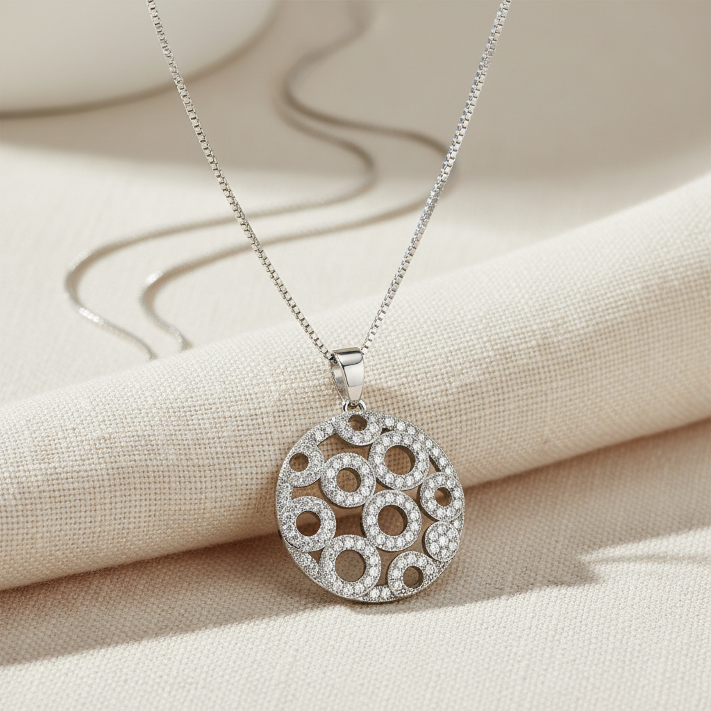 Sterling Silver CZ Bubble Circles Charm Necklace, 18" | SilverCloseOut