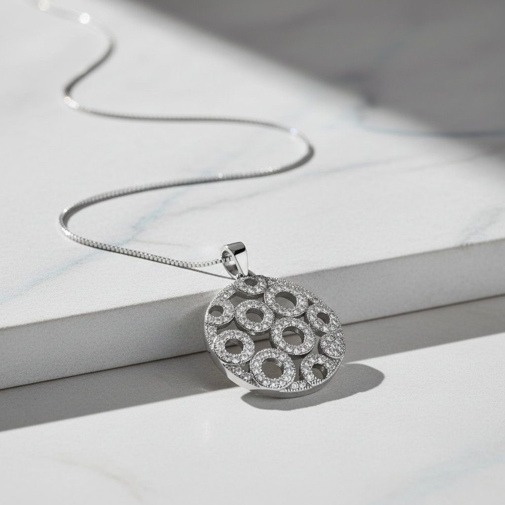 Sterling Silver CZ Bubble Circles Charm Necklace, 18" | SilverCloseOut