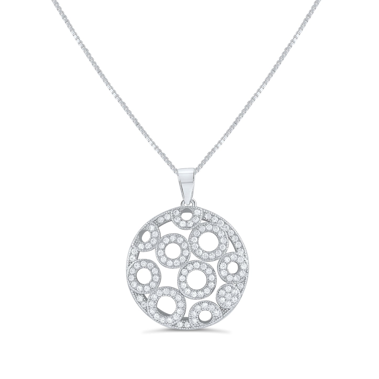 Sterling Silver CZ Bubble Circles Charm Necklace, 18" | SilverCloseOut
